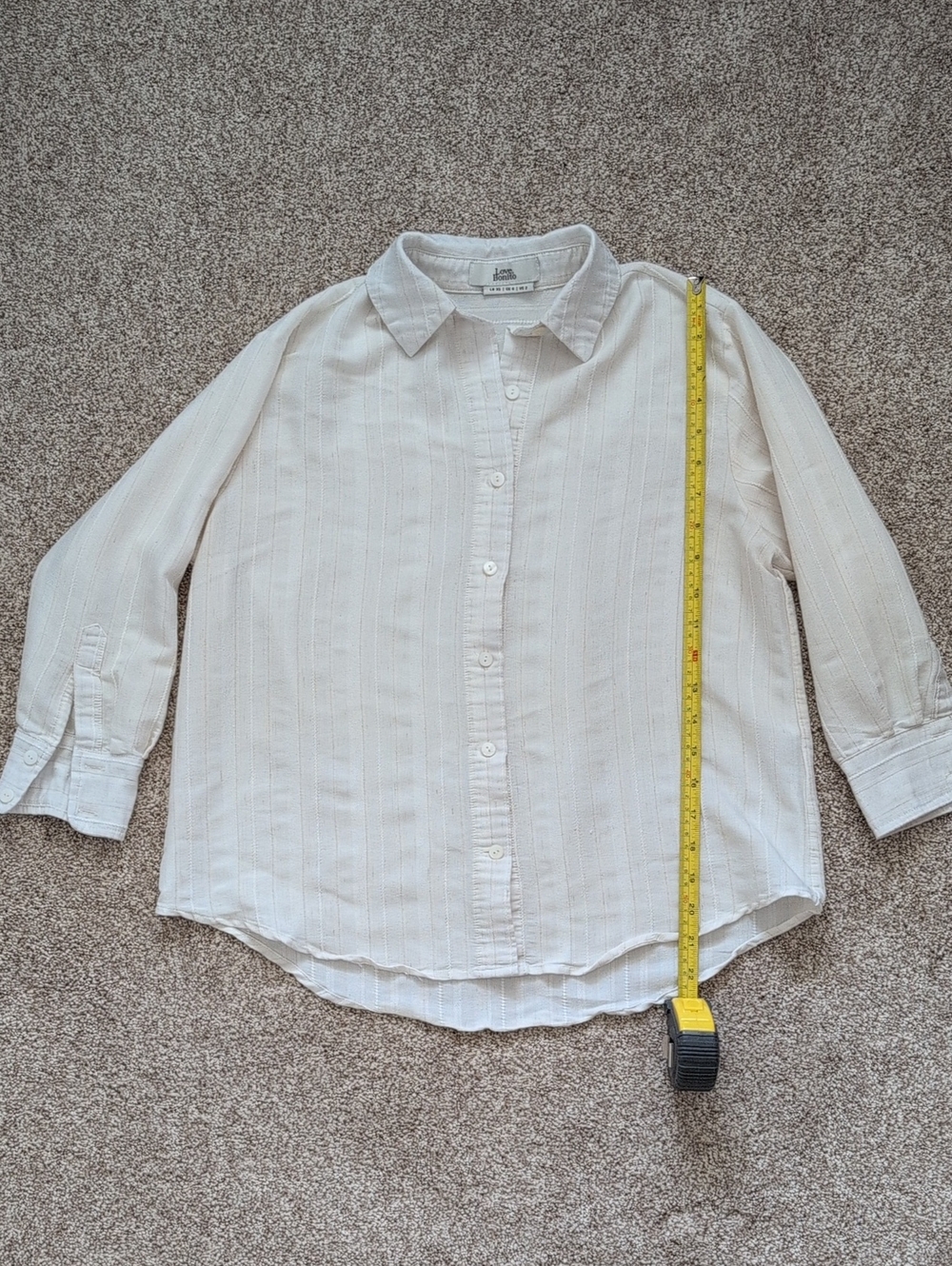 🧶 Love Bonito, Cotton Linen Blend, Light Cream Button-Up Shirt with Stripe